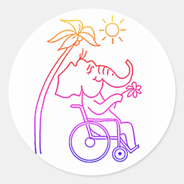 Elefant wheelchair classic round sticker (Front)