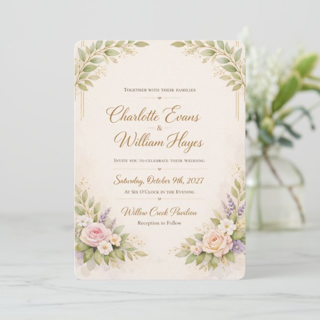 ElegaElegant orange Floral Wedding Invitation Temp (Standing Front)