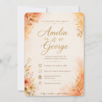 ElegaElegant orange Floral Wedding Invitation Temp