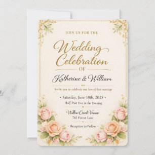 ElegaElegant orange Floral Wedding Invitation Temp