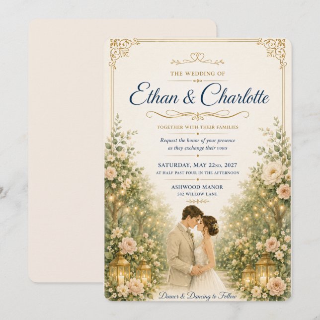 ElegaElegant orange Floral Wedding Invitation Temp (Front/Back)