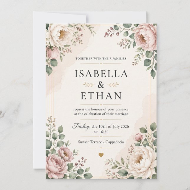 ElegaElegant Red Floral Wedding Invitation Temp. (Front)