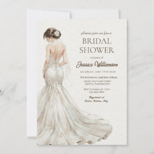 Elegan Beige Brown Bride Wedding Bridal Shower Invitation