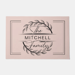 Elegan Monogrammed Blush Pink Custom Family Name Doormat