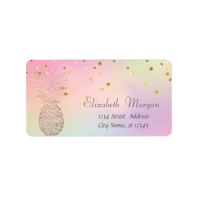 Elegan Pineapple Cool Foil Confetti Holographic Label (Front)