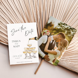 Elegan Save the Date Champagne Tower with Photo