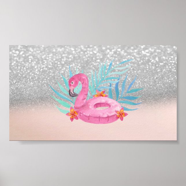 Elegan Trendy Pink Flamingo Silver Glitter  Poster (Front)