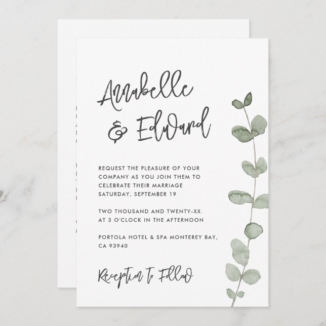 Elegan Wedding eucalyptus details, invitation chic (Front/Back)