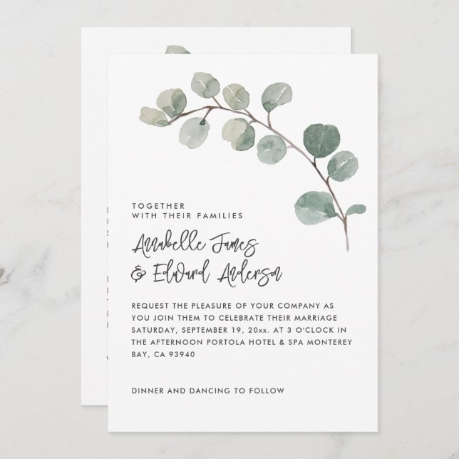 Elegan Wedding eucalyptus details, invitation chic (Front/Back)