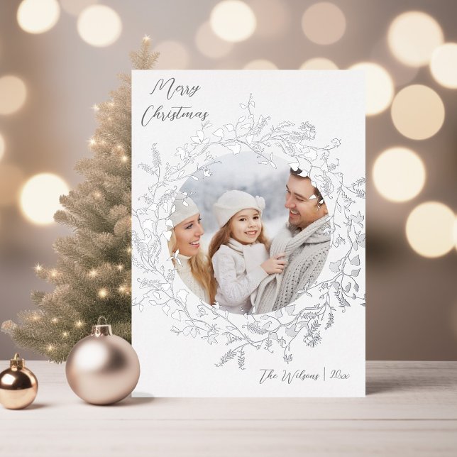 Elegan Wildflower Merry Christmas Photo Silver (Creator Uploaded)