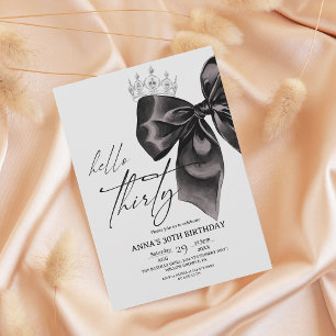 Elegance Black Bow 30th Birthday Invitation