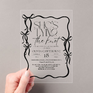Elegance Black Bow Bridal Shower Acrylic Invitations