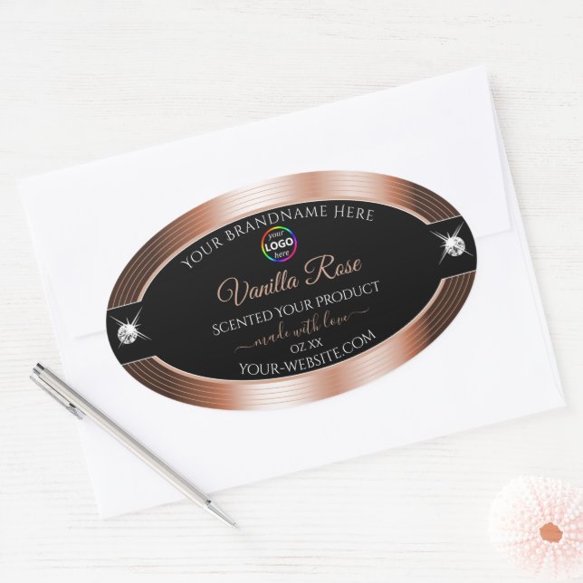 Elegance Black Shiny Rose Gold Logo Product Label (Envelope)