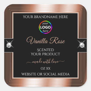 Elegance Black Shiny Rose Gold Logo Product Label