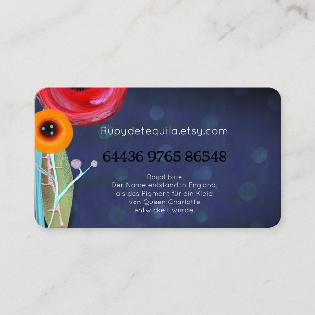 Elegance blue blooming bouquet azure business card (Front)