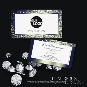 Elegance Blue Silver Ombre Glitter White add Logo Business Card
