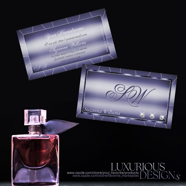 Elegance Blue with Sparkle Diamonds and Monogram Business Card (Creator Uploaded)