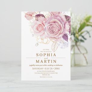 Elegance Blush Pink Dusty Roses Botanical Wedding  Invitation