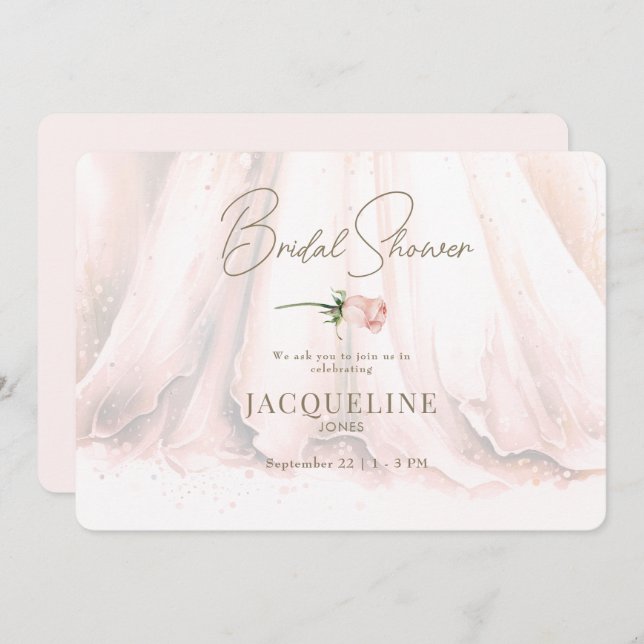 Elegance Blush Rose Wedding Dress Bridal Shower Invitation (Front/Back)