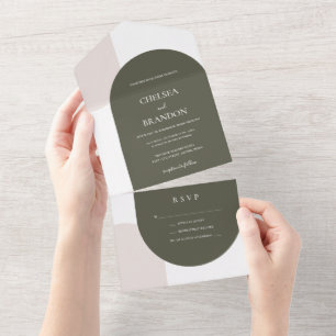 Elegance Bohemian Arches Sage Green Beige Wedding All In One Invitation