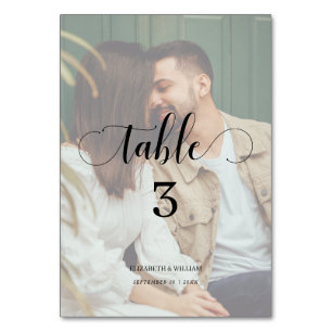 Elegance Calligraphy Script Faded Photo Wedding Table Number