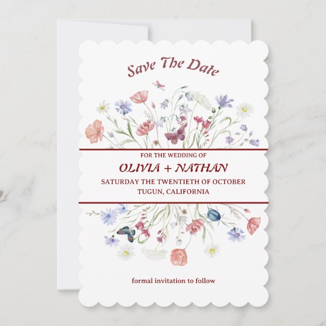 Elegance: Classic Floral Wedding Save The Date Invitation (Front)