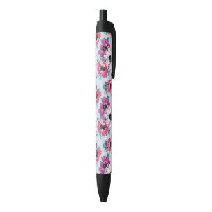 Elegance colour flowers pattern on blue black ink pen