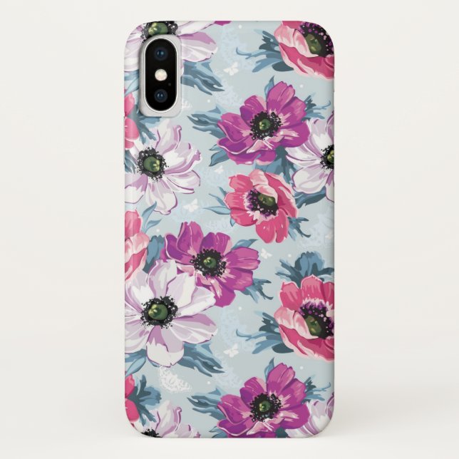 Elegance colour flowers pattern on blue Case-Mate iPhone case (Back)