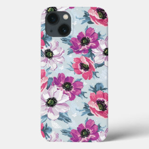 Elegance colour flowers pattern on blue iPhone 13 case