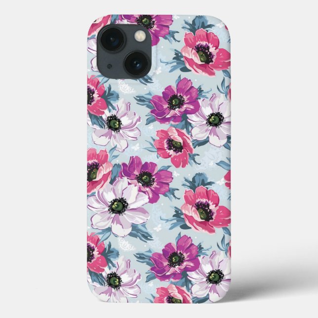 Elegance colour flowers pattern on blue Case-Mate iPhone case (Back)