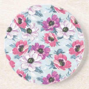 Elegance colour flowers pattern on blue coaster