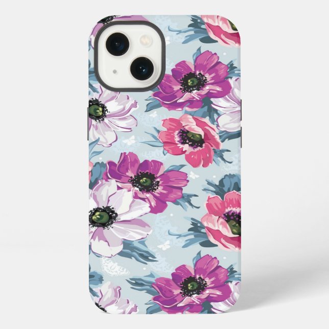 Elegance colour flowers pattern on blue iPhone case (Back)