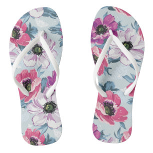 Elegance colour flowers pattern on blue jandals