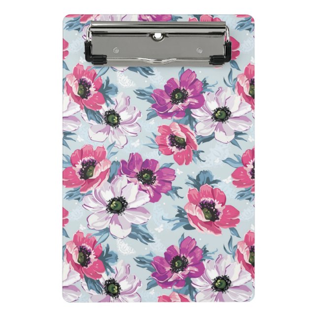 Elegance colour flowers pattern on blue mini clipboard (Front)