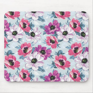 Elegance colour flowers pattern on blue mouse pad