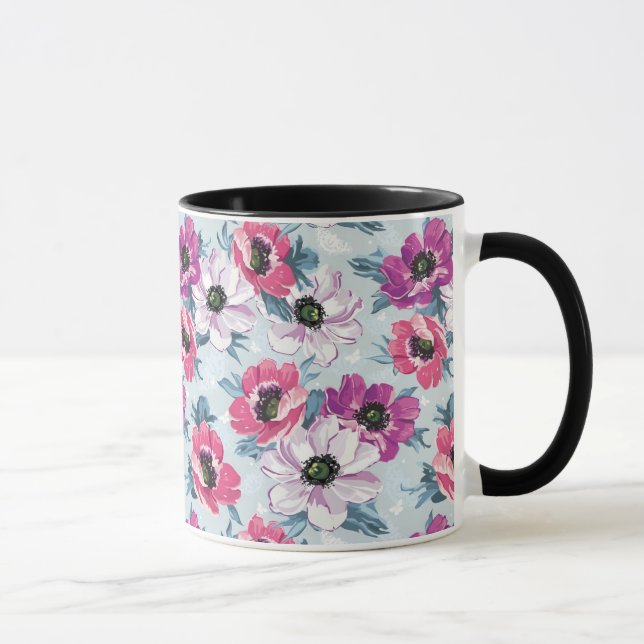 Elegance colour flowers pattern on blue mug (Right)