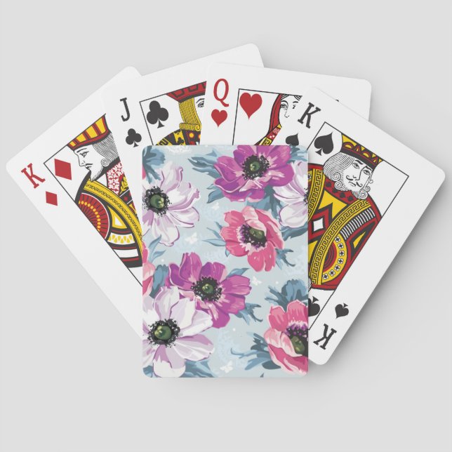Elegance colour flowers pattern on blue playing cards (Back)