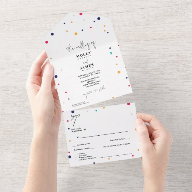 Elegance Colourful dot design wedding All In One Invitation (Tearaway)