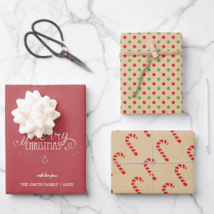 Elegance Custom Merry Christmas Holiday Patterns Wrapping Paper Sheet