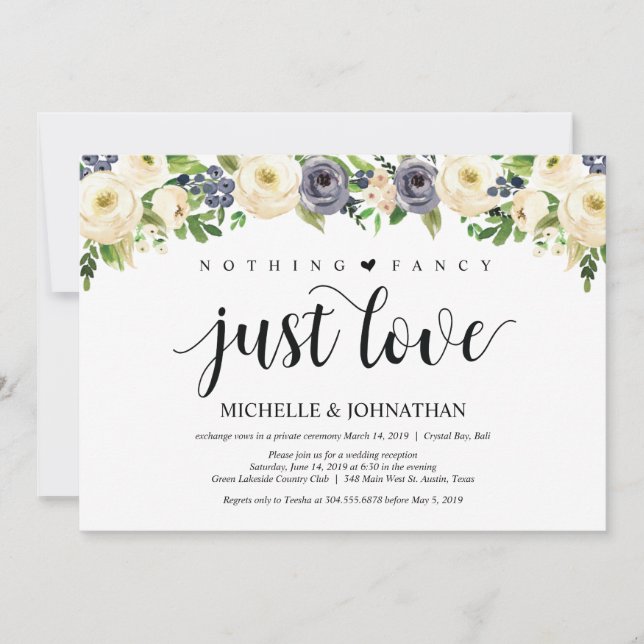Elegance floral Elopement Reception Invitations (Front)
