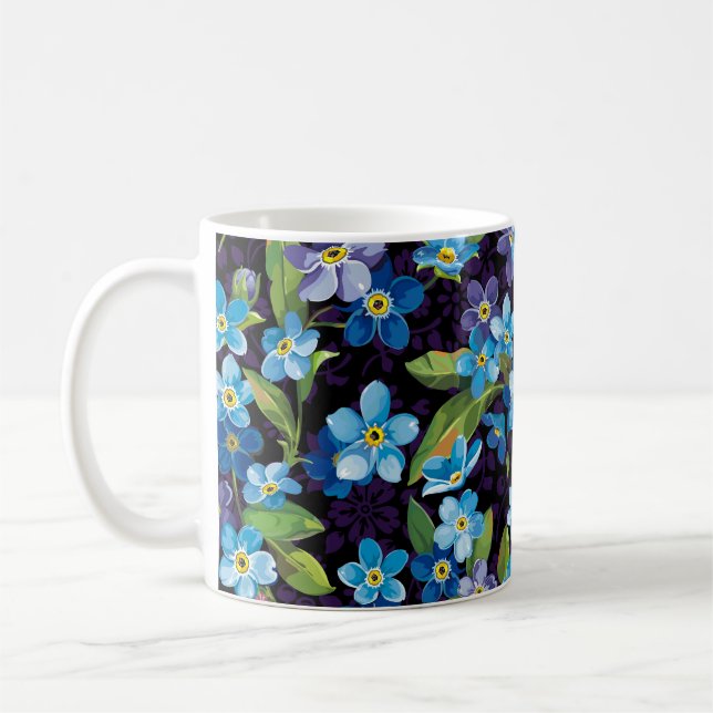 Elegance Forget-Me-Not Floral Pattern Coffee Mug (Left)
