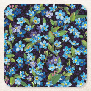 Elegance Forget-Me-Not Floral Pattern Square Paper Coaster