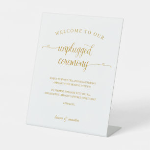Elegance Gold Heart Script Unplugged Ceremony Pedestal Sign
