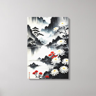 Elegance in Bloom: Floral and Landscape Harmony Canvas Print