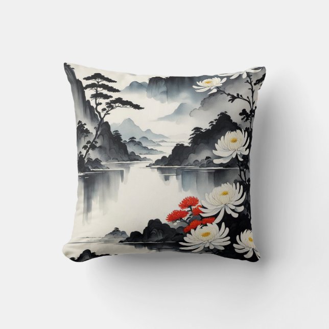 Elegance in Bloom: Floral and Landscape Harmony Cushion (Front)