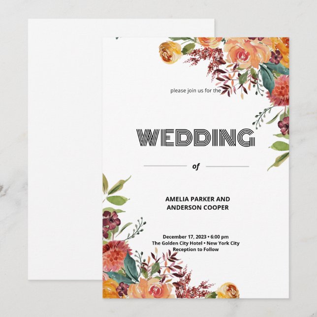 Elegance in Bloom Wedding Invitation (Front/Back)