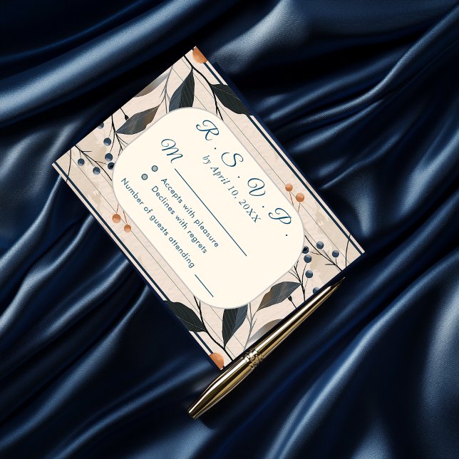 Elegance in Blue & Gold Modern Wedding RSVP Card (Creator Uploaded)