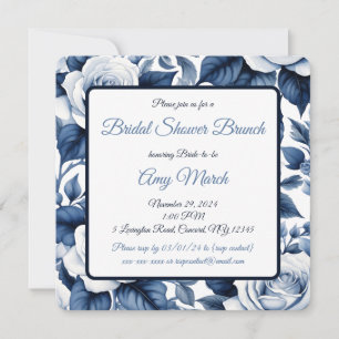 Elegance in Blue Rose Bridal Shower Invitation
