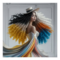 Elegance in Contrast Curly-Haired Woman 