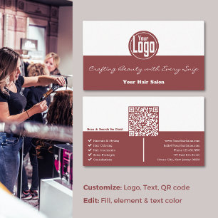Elegance in Every Detail Burgundy White Hair Salon Business Card